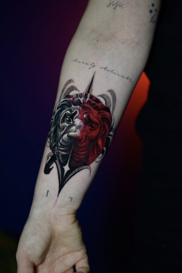 red lion inspired tattoo based on Maria Szepes symbolism By Mihaly Forgony